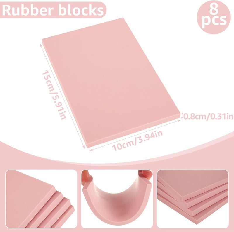 DIRBUY 10 Pack Rubber Stamp Making Kit - Block Printing Kit，Linoleum Carving Tools with 8 Type Blades, 8 Pcs Pink Rubber Carving Block and Rubber Brayer Roller - Image 4